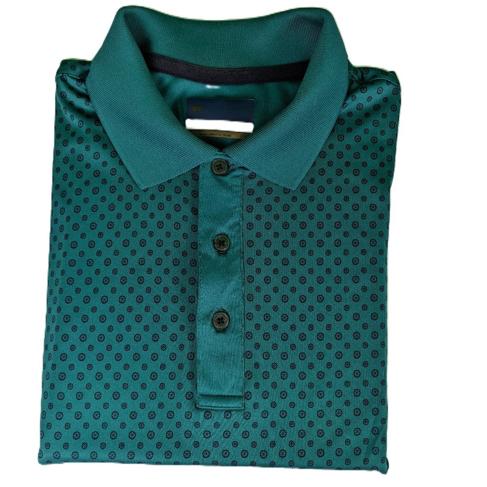 Jack Nicklaus Polo Shirt Teal with Floral Dots Short Sleeve